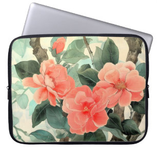 Blush Blossom Camelia Garden Watercolor Laptop Sleeve