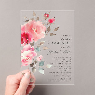 Blush Blossoms First Communion Invitation