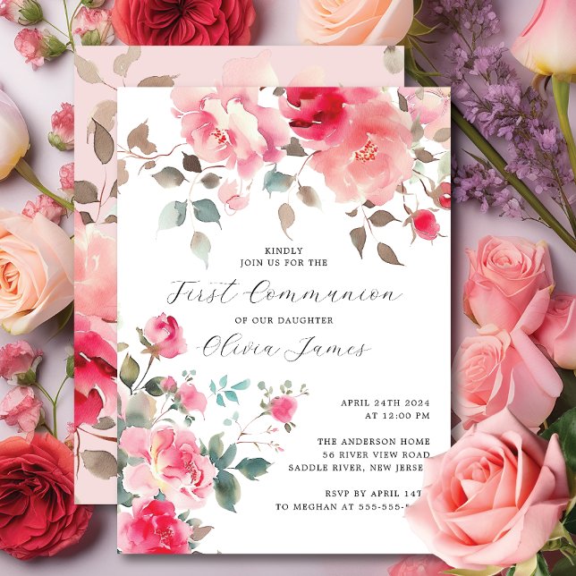 Blush Blossoms First Holy Communion Invitation (Creator Uploaded)