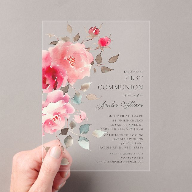 Blush Blossoms Première communion Invitation (In situ (ordinateur de poche))