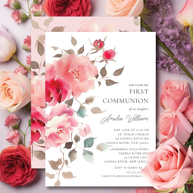 Blush Blossoms Première communion Invitation (Créateur téléchargé)