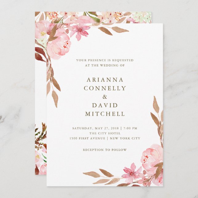Blush Blossoms | Watercolor Floral Wedding Invitation (Front/Back)