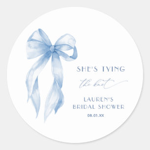 Blush Blue Bow She's Tying the Knot Bridal Shower Classic Round Sticker