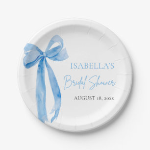 Blush Blue Bow She's Tying the Knot Bridal Shower Paper Plate