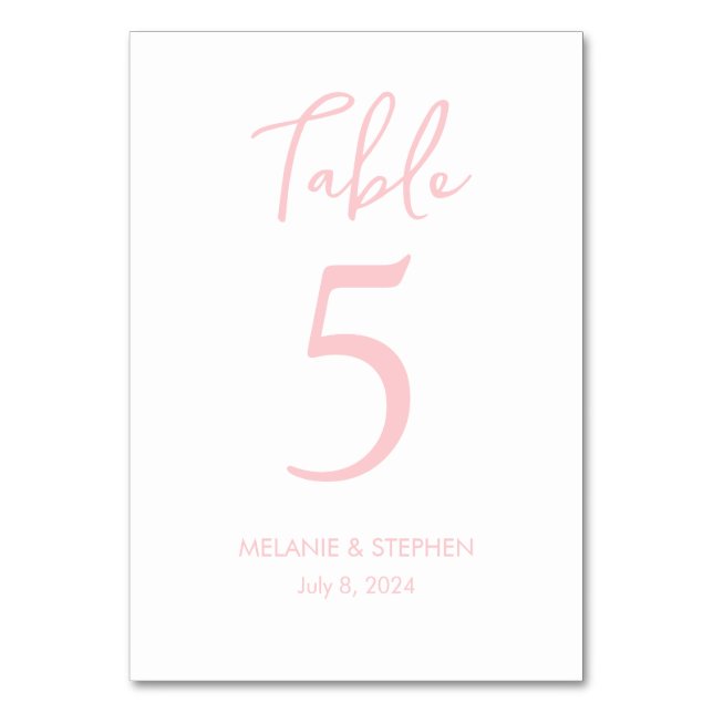 Blush + Blue Colour Block Wedding Table Numbers (Front)