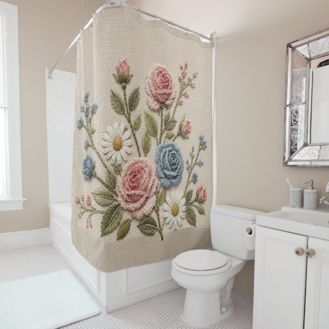 Blush & Blue Embroidered Roses (In Situ)