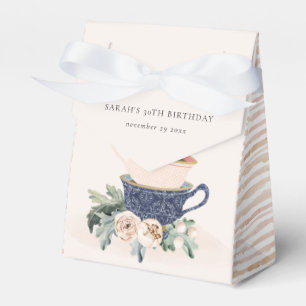 Blush Blue Flora Stacked Tea Cups Any Age Birthday Favor Box