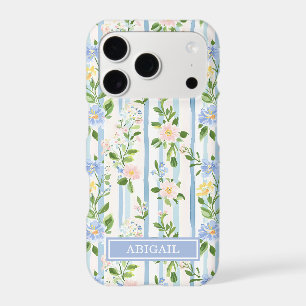 Blush Blue Floral Aquarelle Rayé Personnalisé