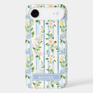 Blush Blue Floral Watercolor Striped Personalized