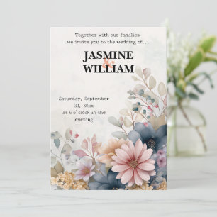 🌺 Blush & Blue Floral Wedding Invitation 💌🌿