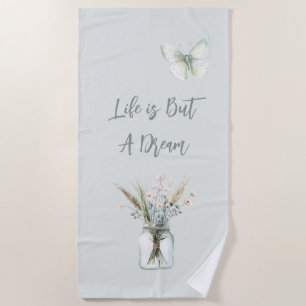 Blush Blue Flowers Jar Butterfly  Beach Towel