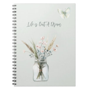 Blush Blue Flowers Jar Butterfly  Notebook