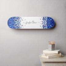 Blush Blue Glitter Custom Name  Skateboard