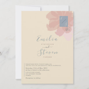 Blush Blue Modern Floral Wedding Invite