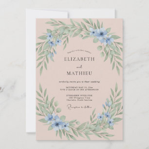 Blush Blue Romantic Petal Wedding Invitation