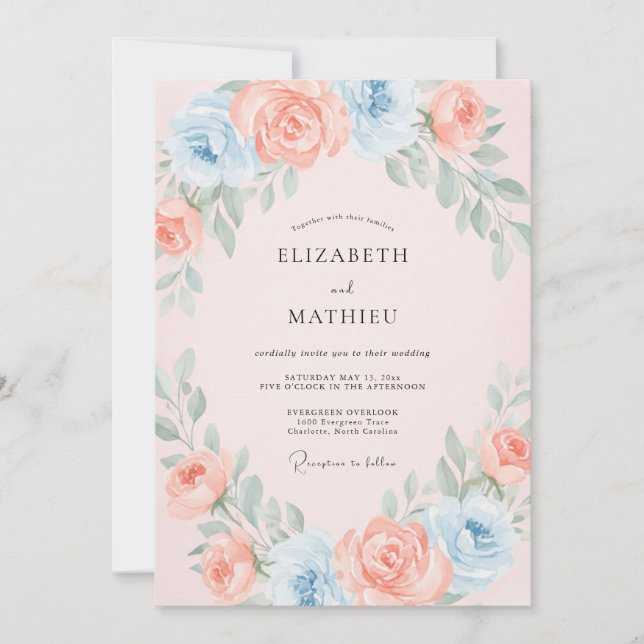 Blush Blue Romantic Spring Wedding Invitation (Front)