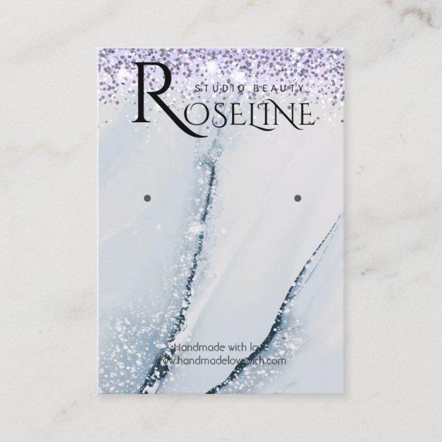 Blush Blue watercolor glitter Logo Earring Display Business Card (Front)