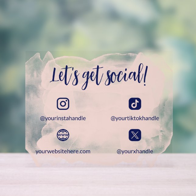 Blush & Blue Watercolor Let's Get Social  Acrylic Sign (Neutral)