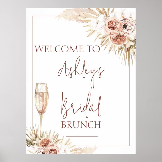 Blush Bohemian Floral Glass Bridal Shower Welcome Poster (Front)