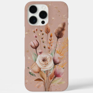 Blush Boho Floral Gold Sparkle iPhone 16 Pro Max Case