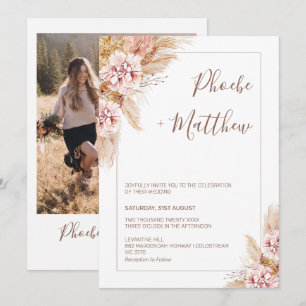 Blush Boho Floral Pampas Grass Wedding Invitation