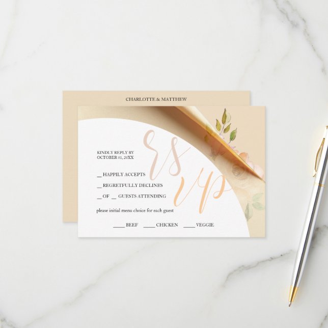 Blush Boho Floral Roses Watercolor Budget RSVP Card (Front/Back In Situ)