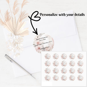Blush Boho Floral Wedding Classic Round Sticker