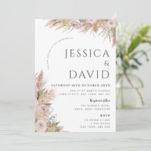 Blush Boho Pampas Grass Modern Wedding Invitation