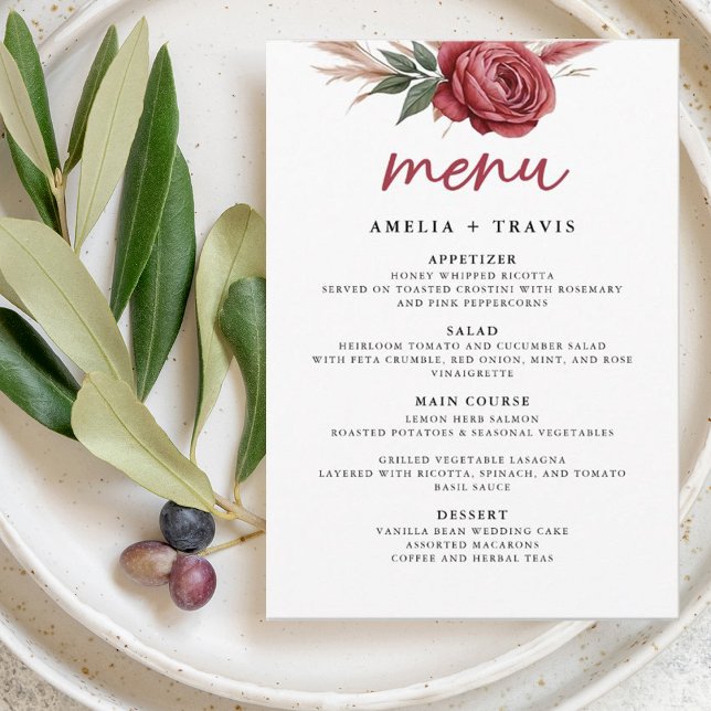 Blush Boho Pampas Grass Wedding Menu Card (Creator Uploaded)