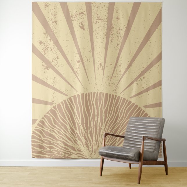 Blush Boho Sunset Dorm Decor Tapestry (In Situ)