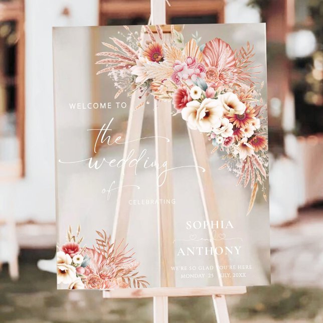 Blush Boho Terracotta Floral Acrylic Wedding Sign (Creator Uploaded)
