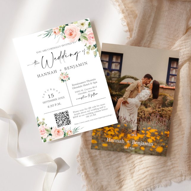 Blush Boho Wedding Modern Minimal QR Code Photo Invitation (Creator Uploaded)