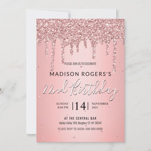Blush bold bronze young girl lady glitter invitation (Front)