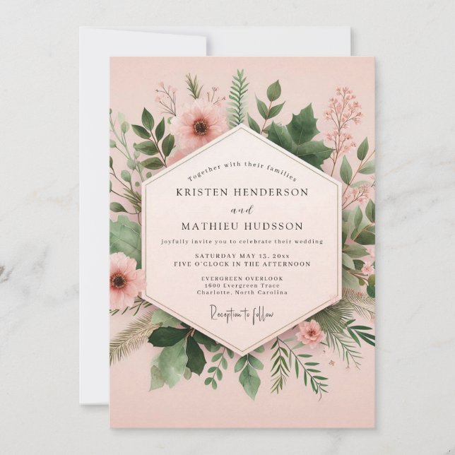 Blush Botanical Bloom Wedding Invitation (Front)