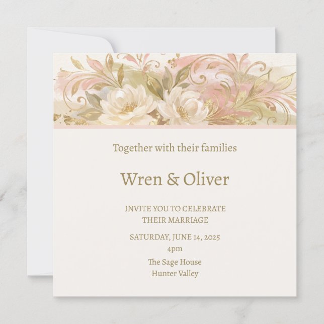 Blush Botanical Wedding Invitation (Front)