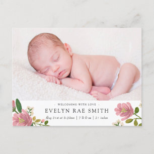 Blush Bouquet Birth Announcement Postcard