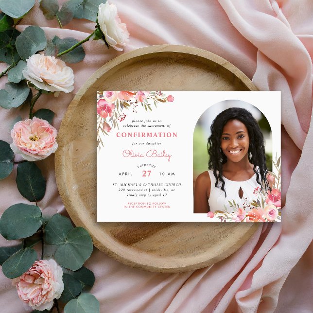 Blush Bouquet Floral Photo Confirmation Invitation (Creator Uploaded)