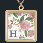Blush Bouquet Gold Plated Necklace<br><div class="desc">Hand painted pink floral pattern designed by Shelby Allison.</div>