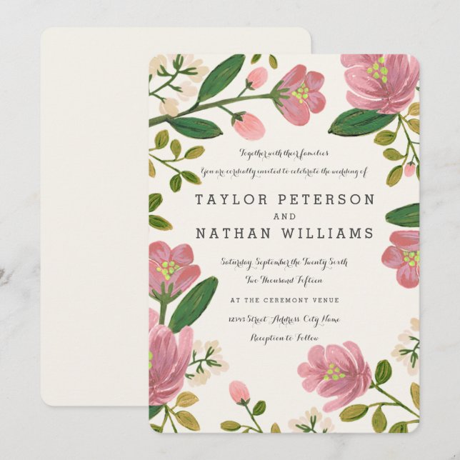 Blush Bouquet Invitations de mariage (Devant / Derrière)