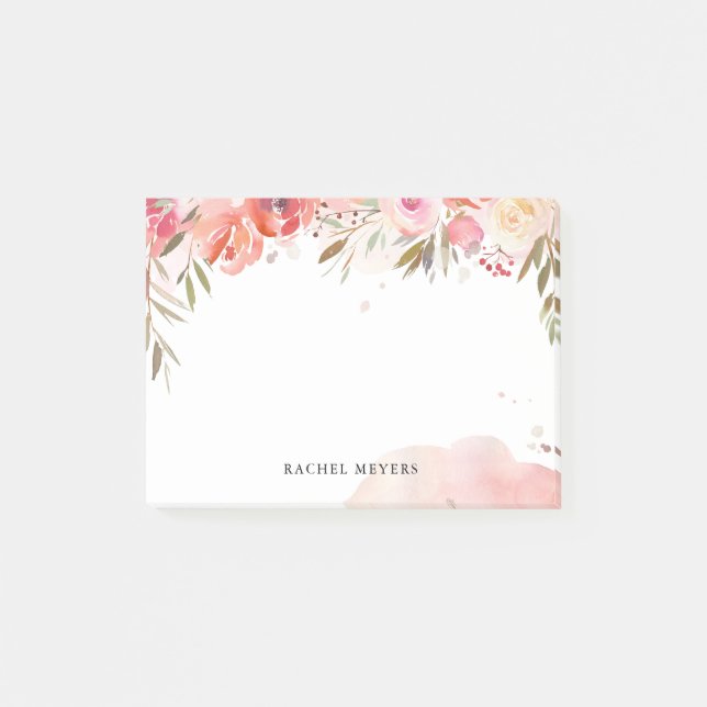 Blush Bouquet Personalized Name Monogram Post-it Notes (Front)