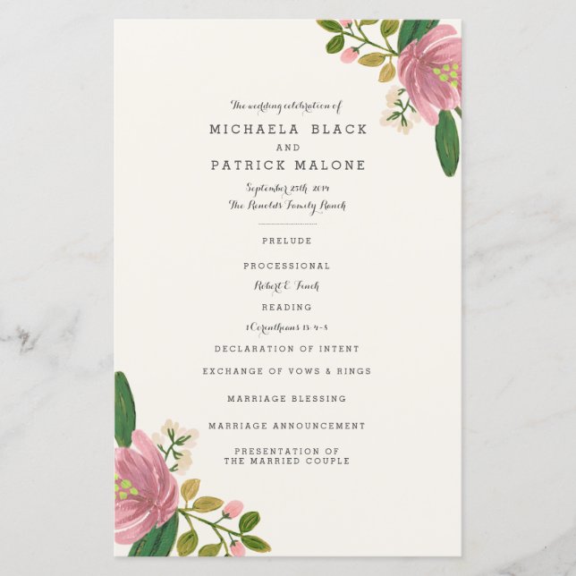 Blush Bouquet Programmes de mariage (Devant)