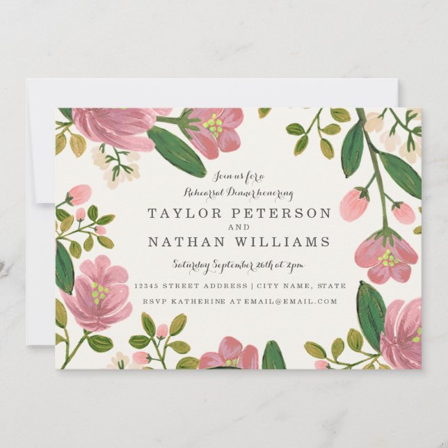 Blush Bouquet Rehearsal Dinner Invitation (Front)