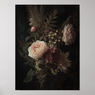 Blush Bouquet Vintage Floral Study Poster