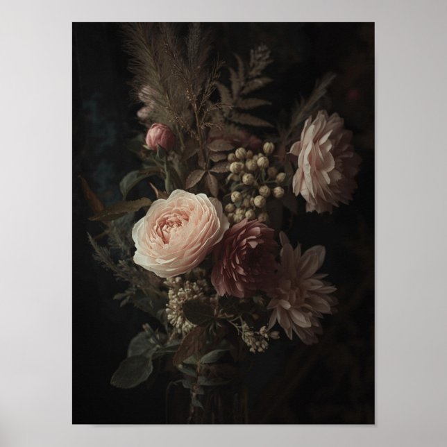Blush Bouquet Vintage Floral Study Poster (Front)