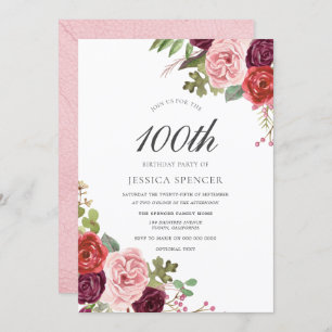 Blush & Bourgogne 100e anniversaire Invitation de 