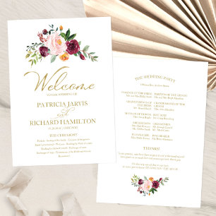 Blush Bourgogne Floral Programme de mariage Or