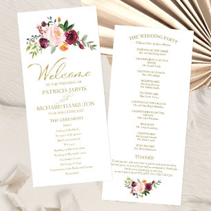 Blush Bourgogne Floral Programme de mariage Or