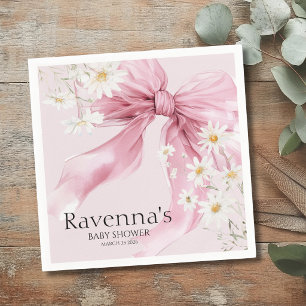 Blush Bow Daisy Floral Personalized Baby Shower Napkin