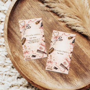 Blush Bow Hair Stylist Illustration Business Card