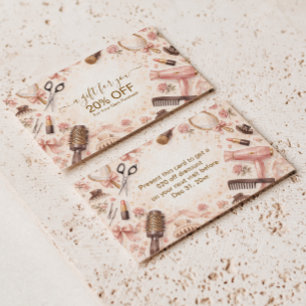 Blush Bow Hair Stylist Illustration Discount Card